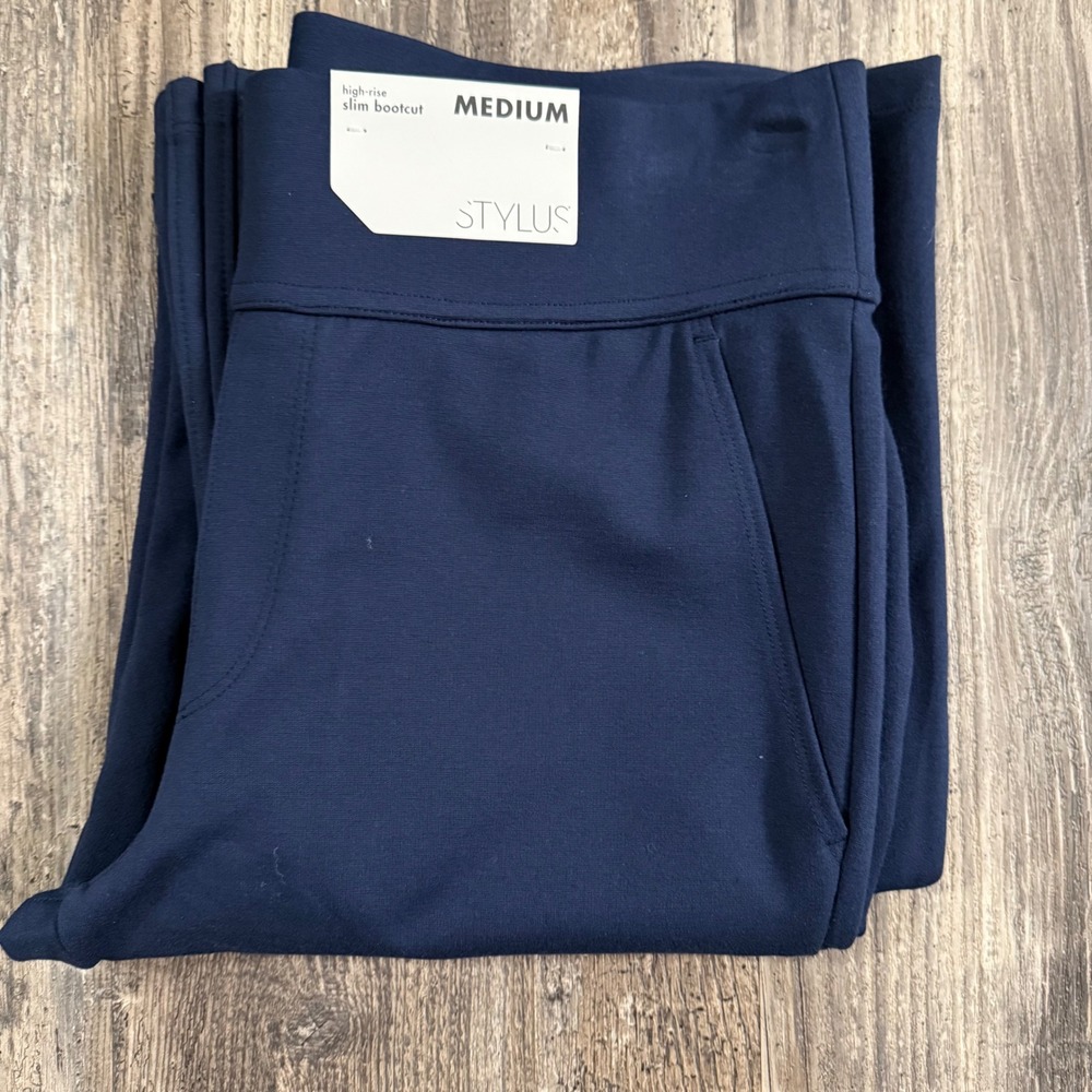Stylus Women High Rise Activewear Slim Bootcut Navy Platoon Medium Split Hem